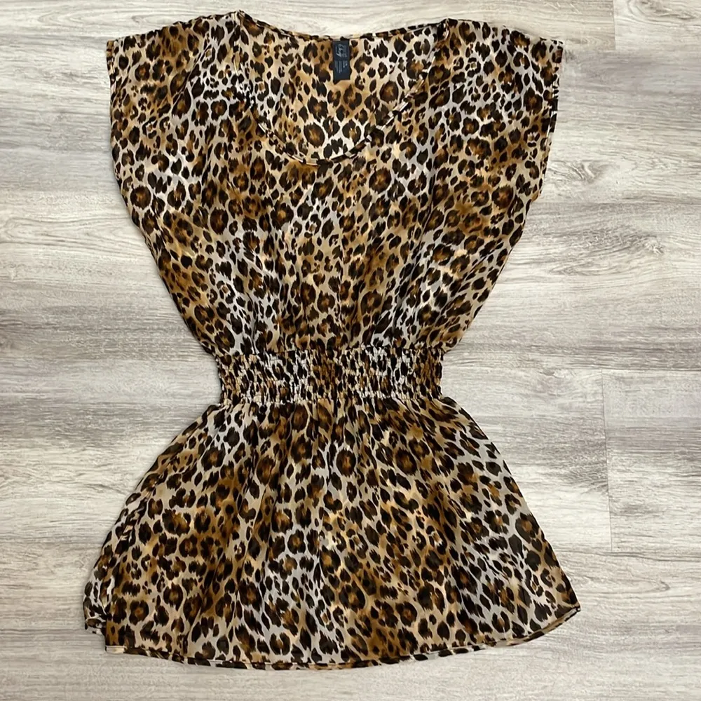 swim Tan, Brown & Black Leopard Print Sheer Bathing Suit Wrap S/M - Image 5