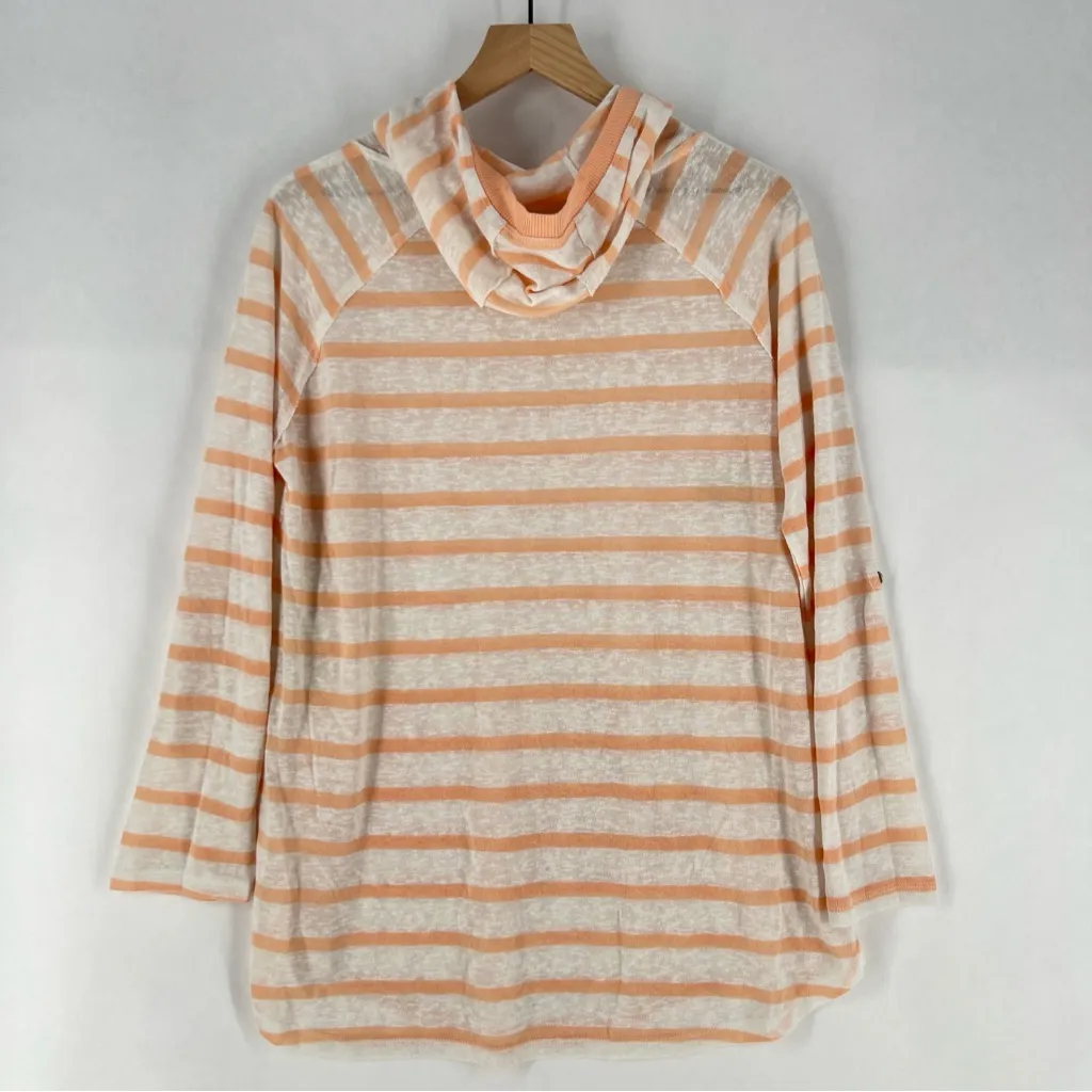 Earth Yoga Organic Cotton Blend Striped Hooded Pullover Lightweight Burnout White Size L - Image 14