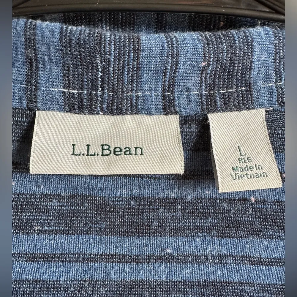 LL Bean cardigan cobalt navy blue stripes size large - Image 2