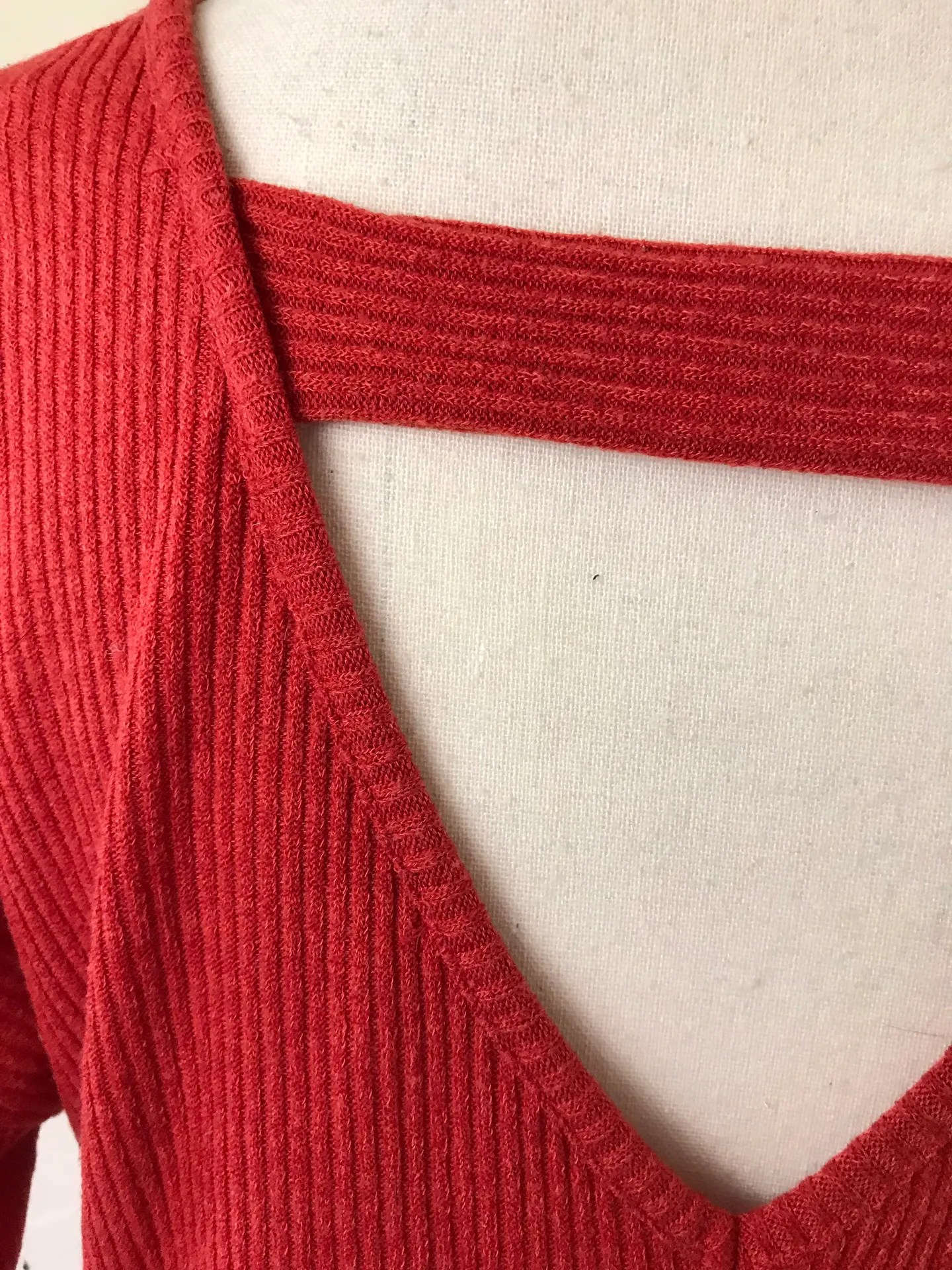 Brick Red Orange Rib Knit Long Sleeve Dress Keyhole Back - Image 5