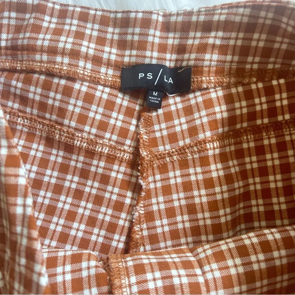 PS LA PacSun Pants Plaid Brown Burt Orange Skinny Leg 10” rise Size Medium - Image 6