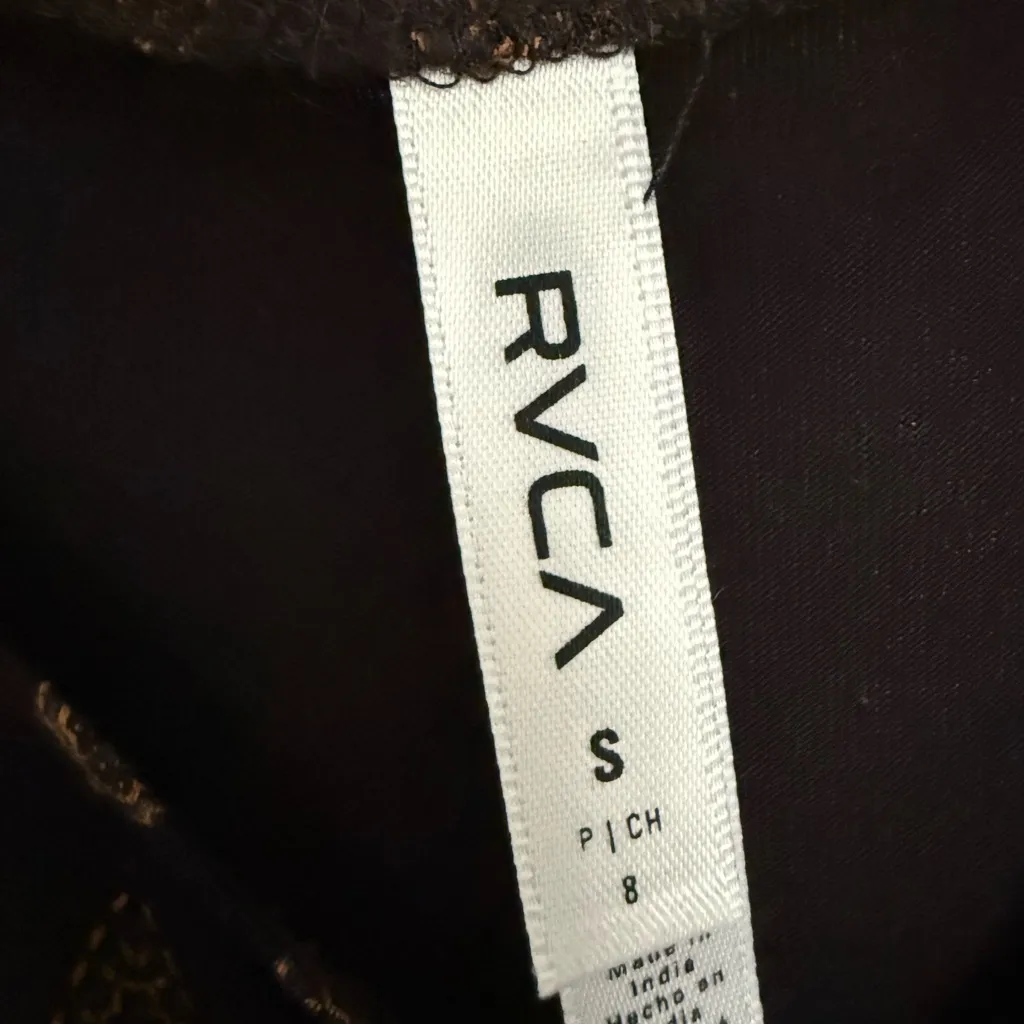 RVCA Sylas Black with Brown Patterned Swing Dress Women’s Size Small - Image 3