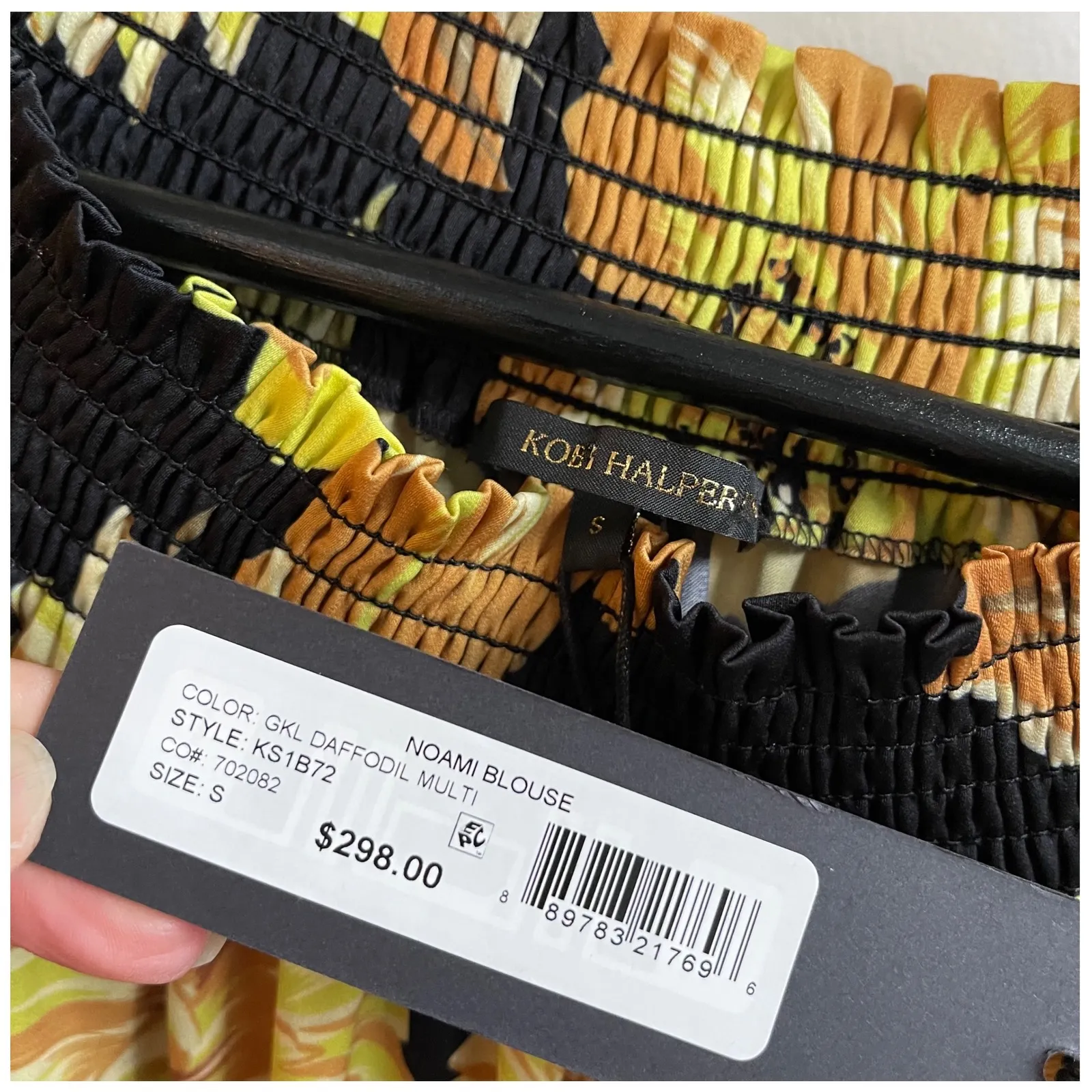 Kobi Halperin Noami Blouse Women's Smocked‎ Neck Floral Print Long Sleeve Small Black - Image 6