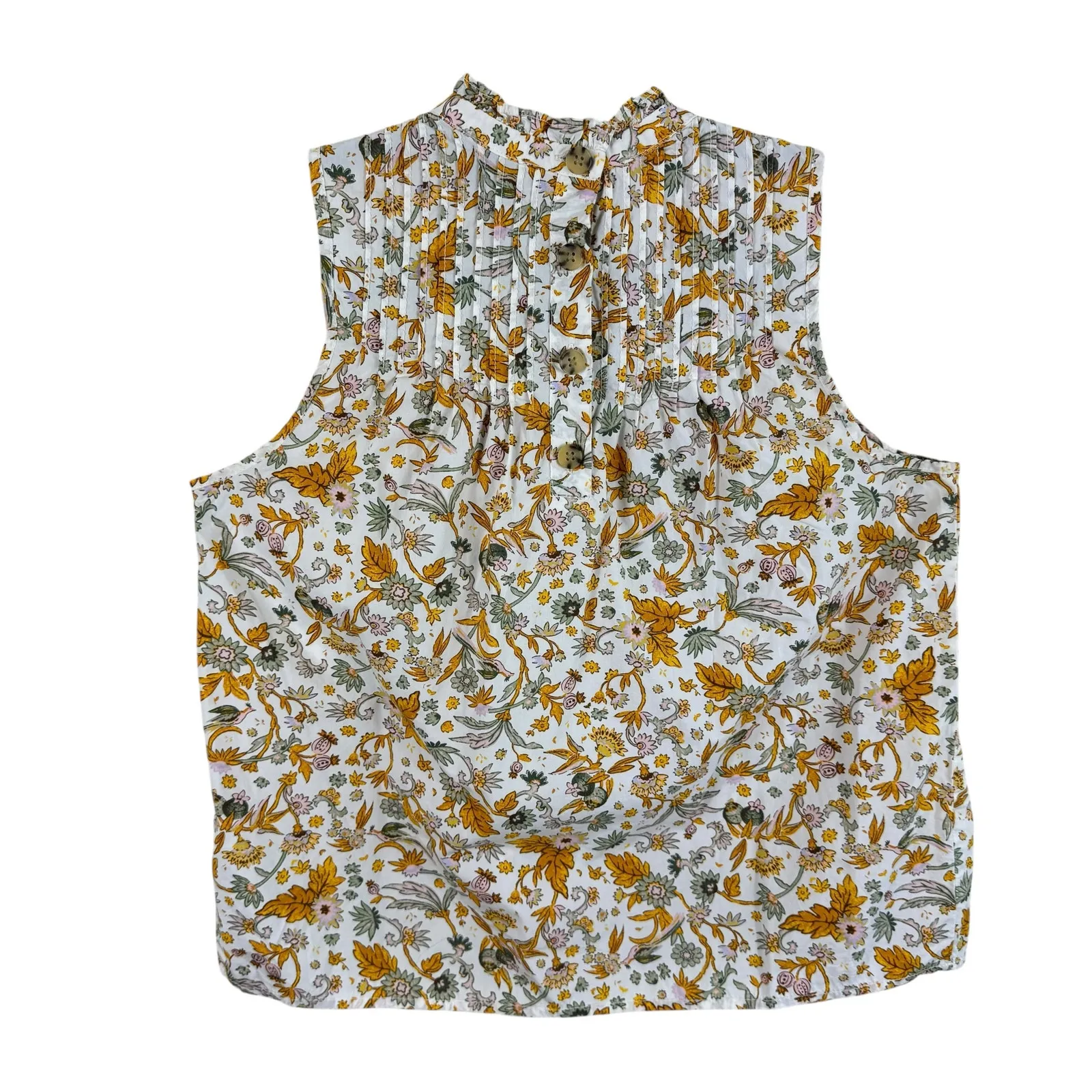 J. Crew 100% Cotton Sunny Blooms Poplin Crew Neck Sleeveless Blouse Size S - Image 2