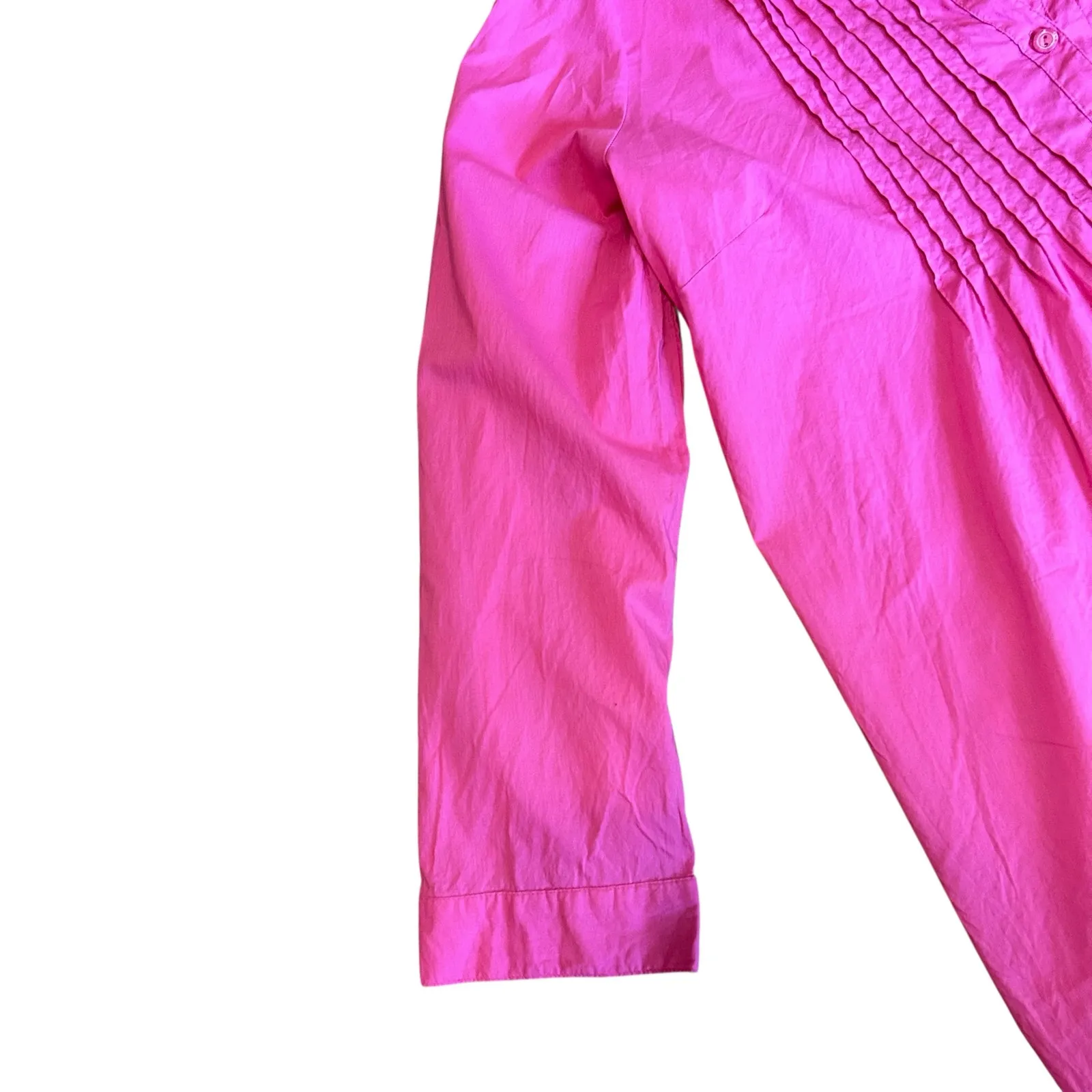 Woman Within Top S M Button Up Peasant Smock Fuchsia Pleats Artsy 100% Cotton - Image 3