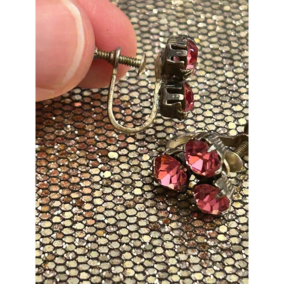 925 sterling silver earrings no hole pink tarnished - Image 3