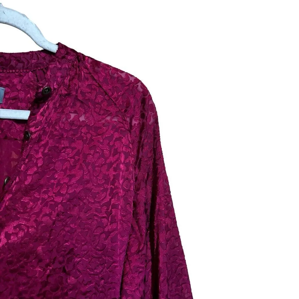Anthropologie Top Womens Medium Burgundy Button Up Susanna Burnout Blouse Ladies - Image 3