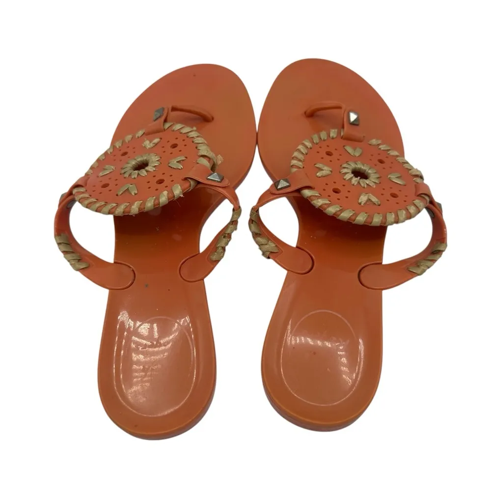 Jack Rogers Georgics Sandals Jelly Flip Flop Orange Gold Trim Medallion 7 - Image 4
