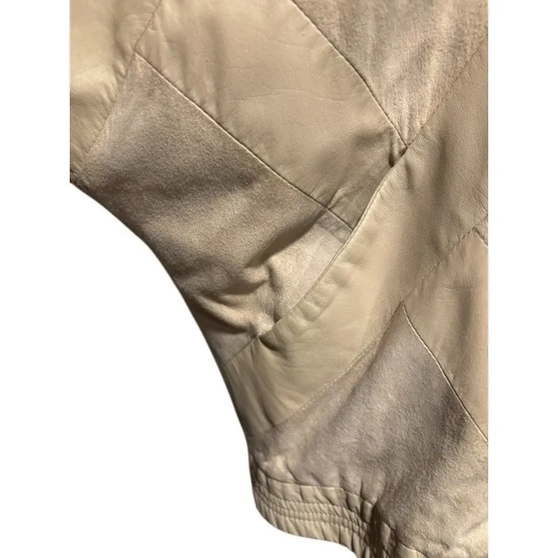 Bally Switzerland Italy Lamb Leather Suede Bomber Jacket Beige Vintage Sz 6/8 - Image 4