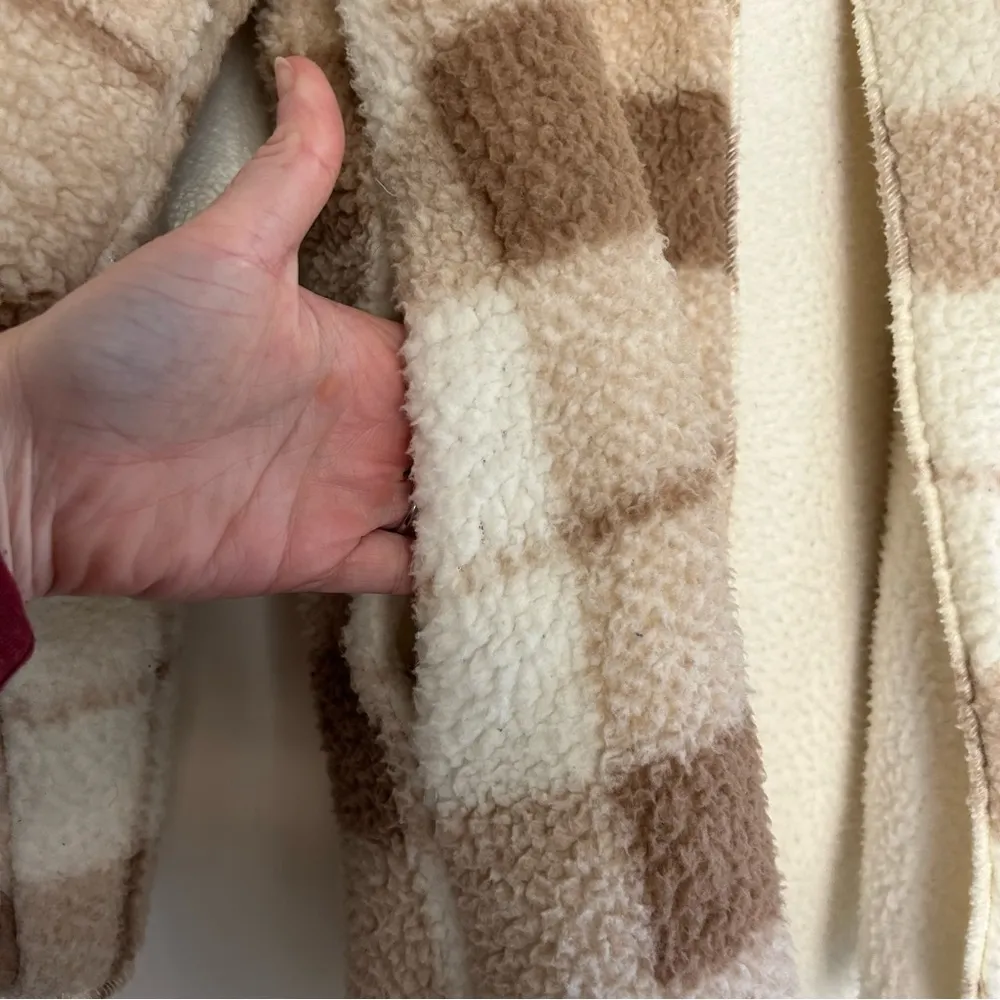 Weatherproof Beige Plaid Ivory Reversible Sherpa Hooded Cardigan S/M - Image 13