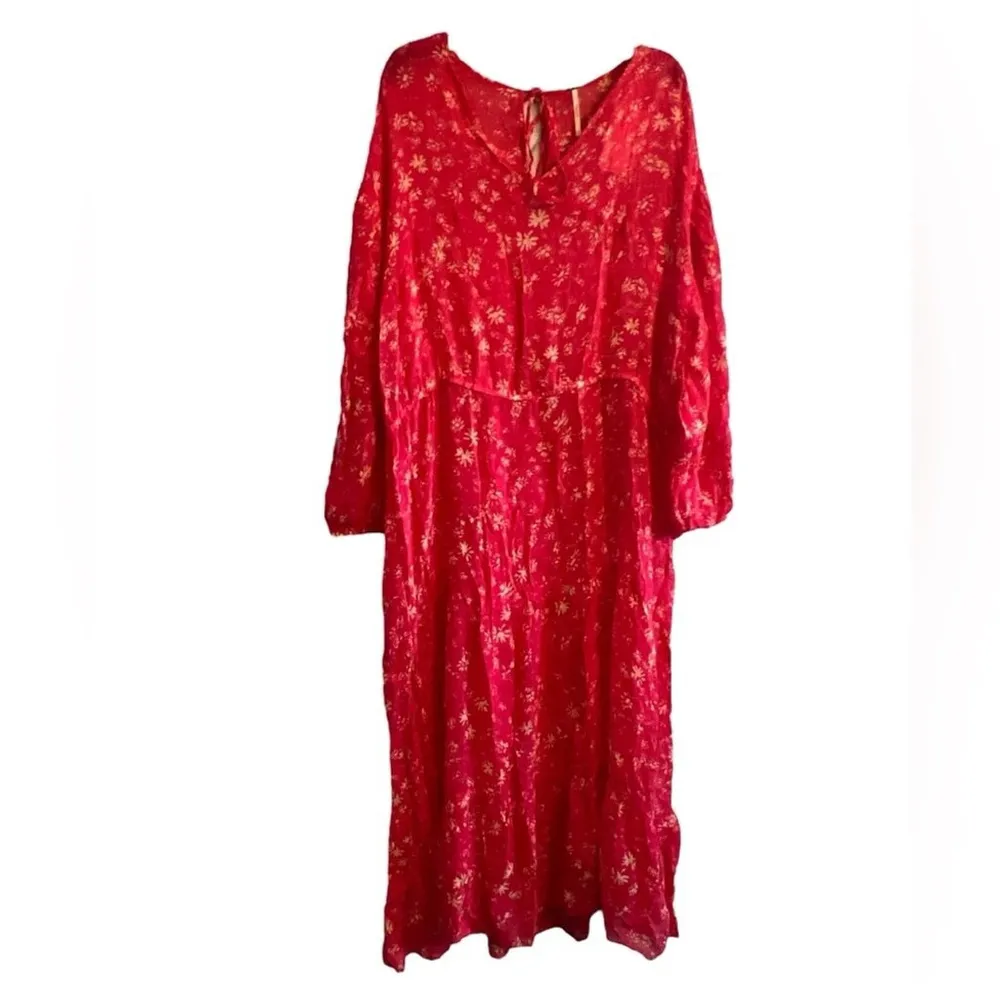 Free People Wallflower Midi Dress Raspberry Pink Floral Tiered Small NWT - Image 6