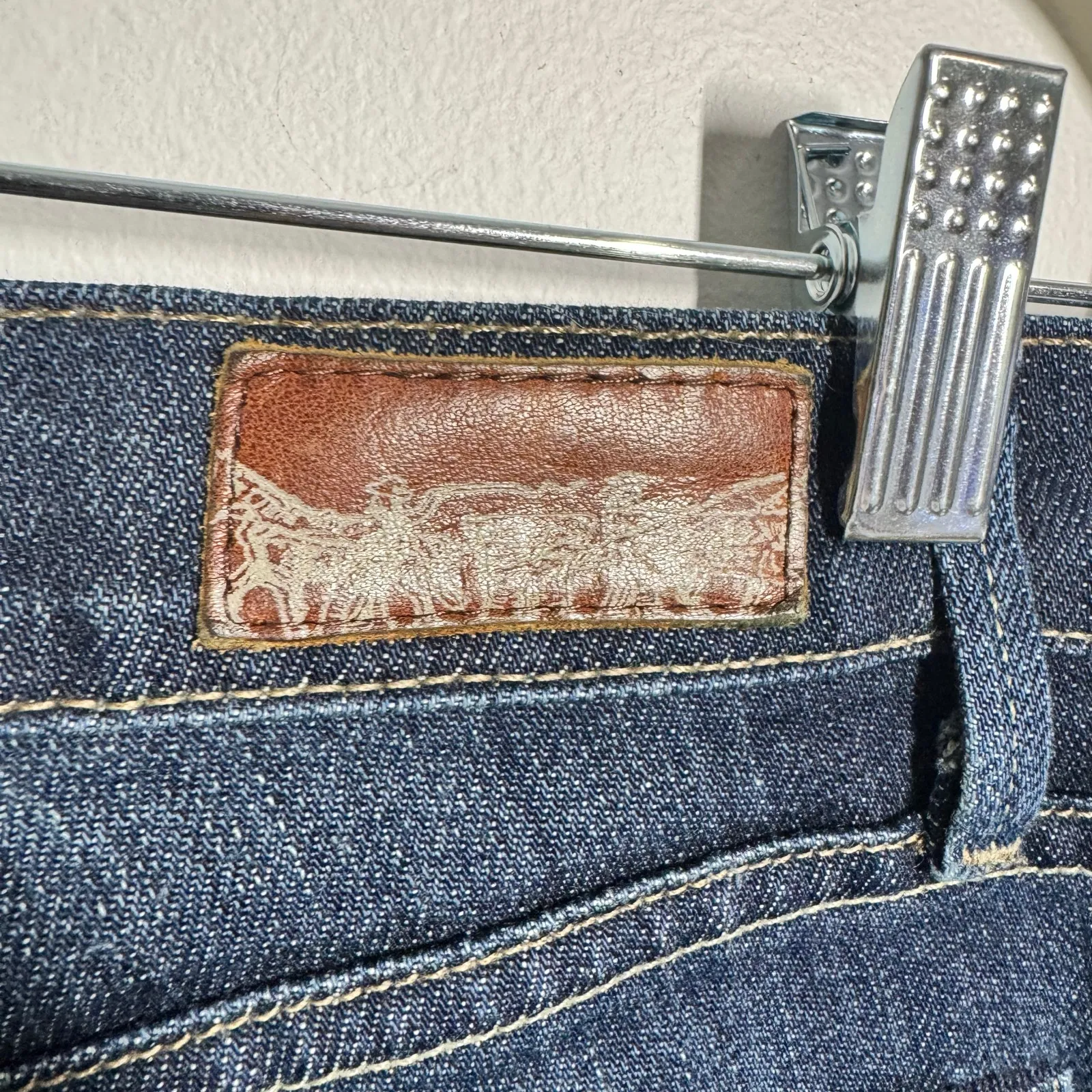 Levi Capital E Ruler Low Slim Straight Jean Women 30 Blue Dark Wash Made in USA - Image 4