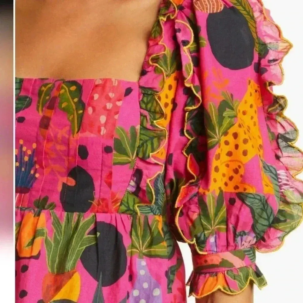 NWT FARM RIO POP LEOPARDS Short Sleeve Top BLOUSE Pink S - Image 6