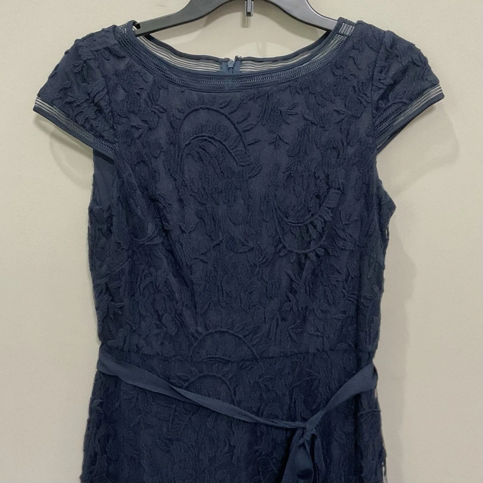 Adrianna Papell Navy Lace Dress Fit & Flare Cocktail Party Mini Dress Sz 8 Blue - Image 3