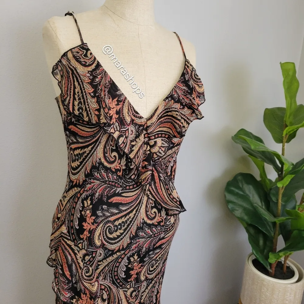 Vintage BEBE Paisley Ruffle Asymmetrical Hem Slip Y2K 00's Dress - Image 2