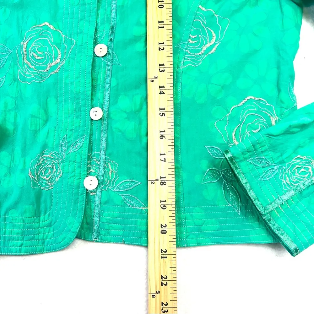 Mirasol Women Jacket Blue Boho Embroidered Floral Mandarin Collar Sz S Carriage - Image 8