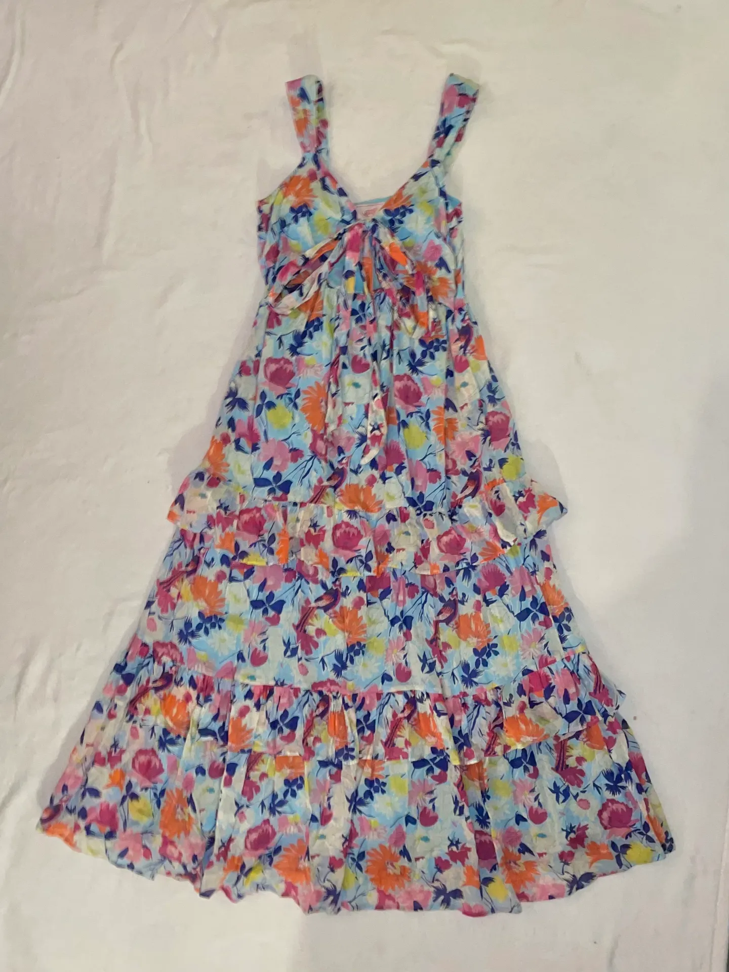 NWOT Womens BANJANAN Serafina Maxi Floral Ruffle Dress in Fiesty Sky Blue - Image 3