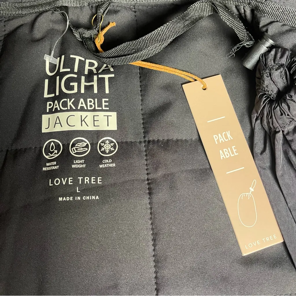 Love Tree Ultra Light Packable Quilted cropped Jacket Black Sz Large - Image 5