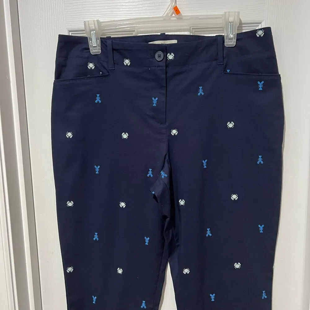Talbots Navy Perfect Crop Pants Women’s Size 12 Petite Novelty Lobster Crab - Image 5