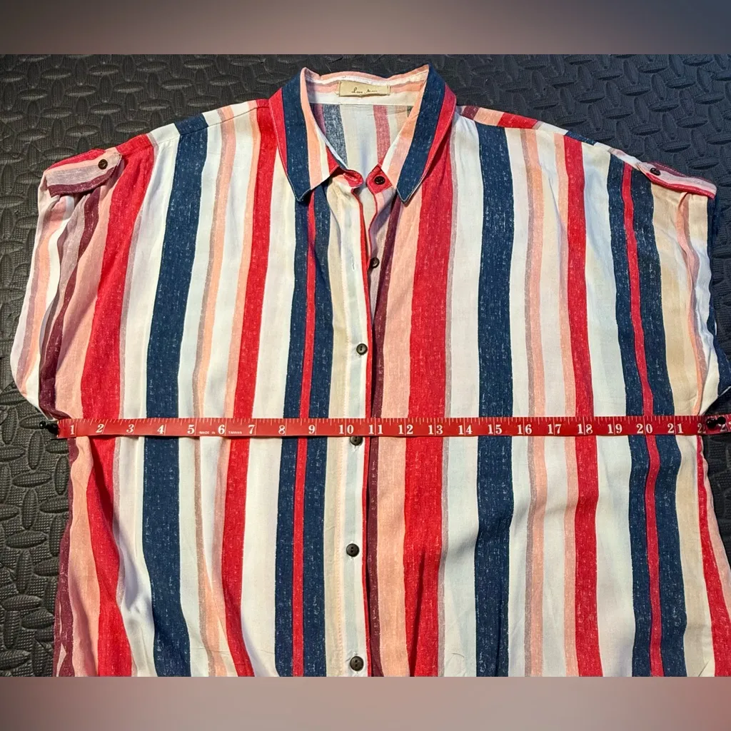 Love Notes Multi-Colored Striped Button-Down Rayon Tie Front Top - Image 5