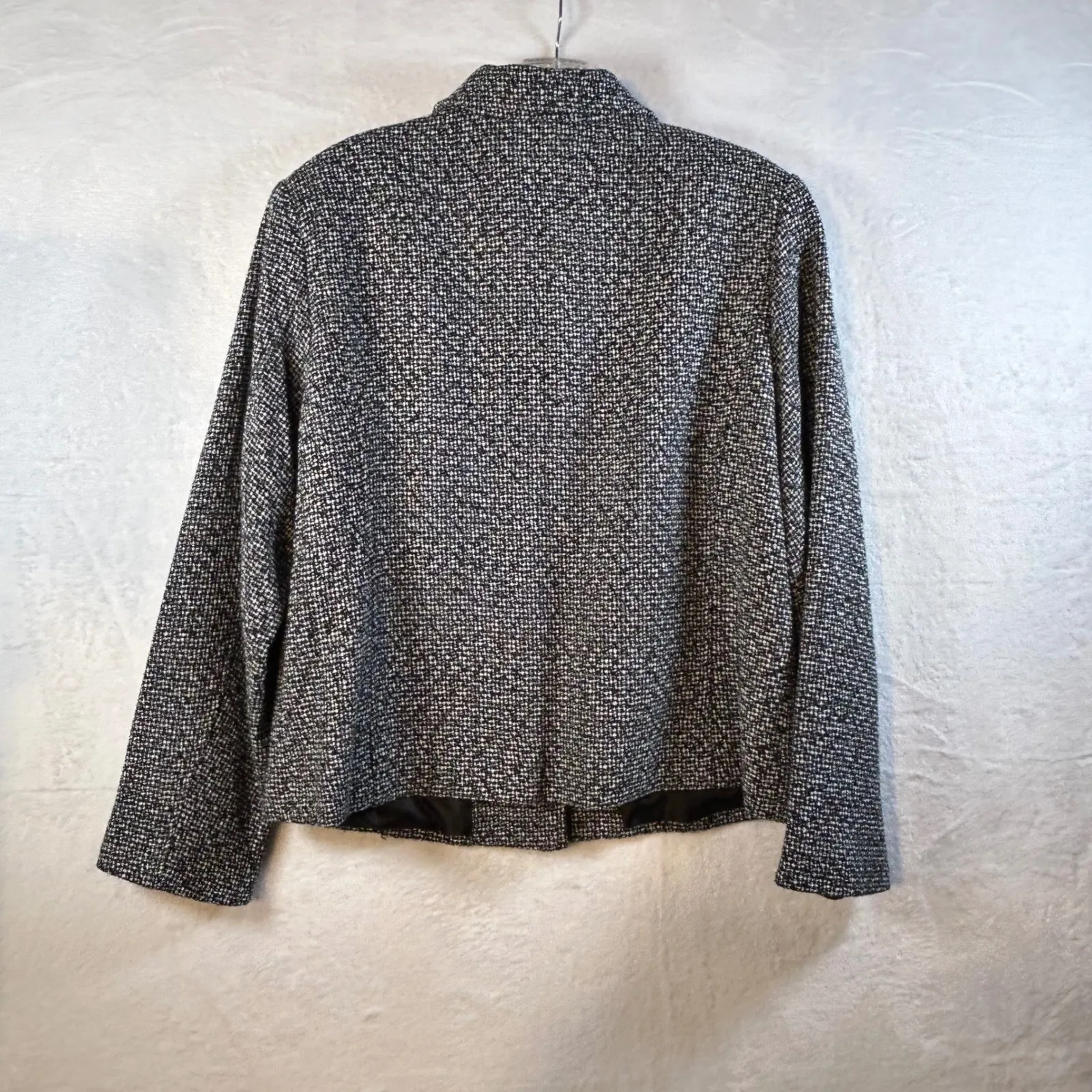 Croft & Barrow Womens Blazer Black White Tweed Button Front Jacket Size L - Image 7