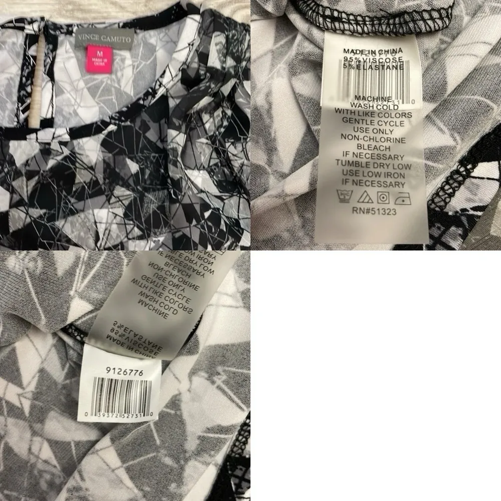 Black & White Geometric Print High Low Midi A-Line Dress Size M - Image 16