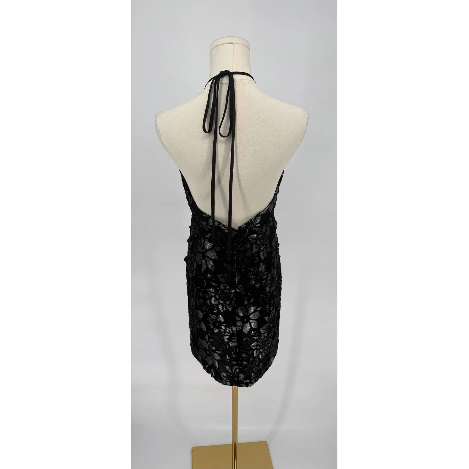 NWT Ramy Brook Hackett Metallic Floral Halter Minidress Gunmetal  Sz 6 $465 - Image 10