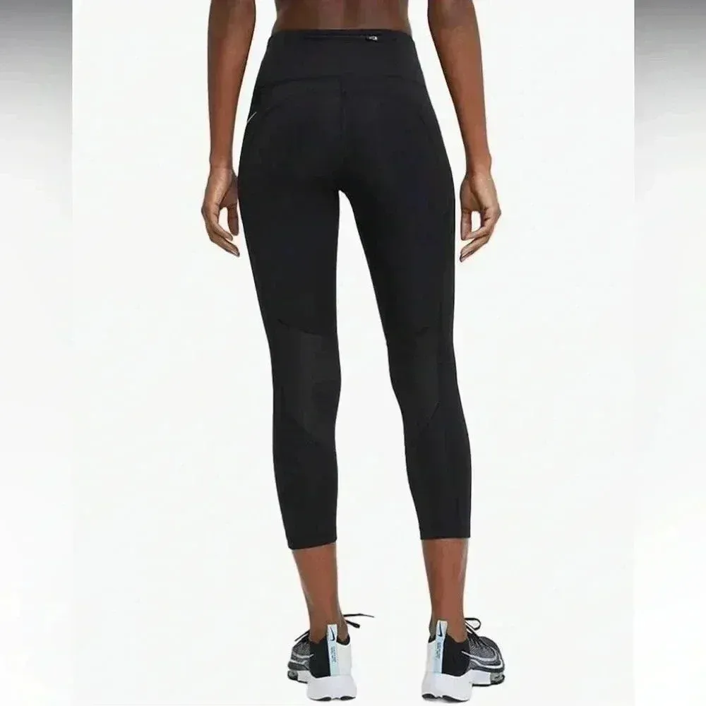 4/$25 Nike Fast Women's XS Mid-Rise Crop Running Leggings CZ9238 010 Black Sz XS - Image 2