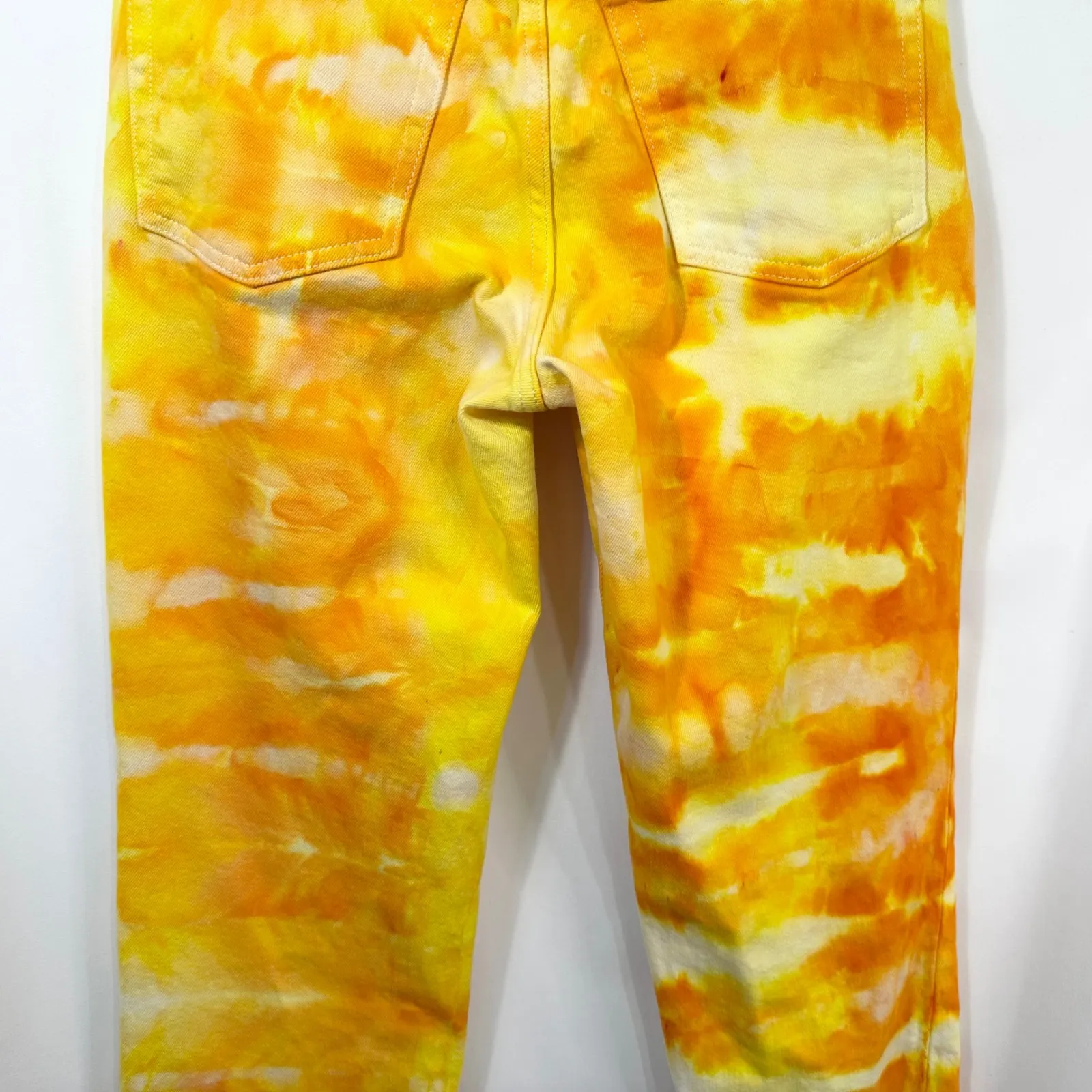 Old Navy Size 8‎ Straight Jeans Handmade Yellow Tie Dye O.G. High Rise 1160 - Image 9