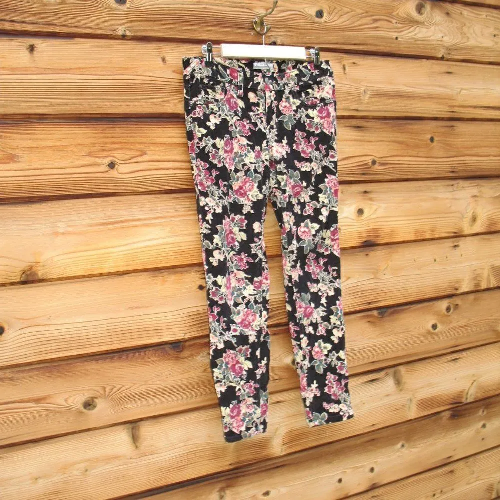 Free People Black Floral Corduroy Skinny Pants Jeans - Image 4