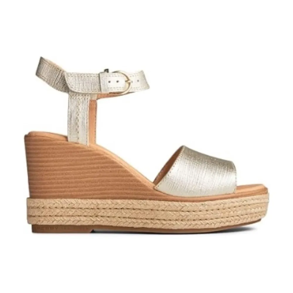 SPERRY Gold Leather‎ Espadrille Ankle Strap Open Toe Ankle Strap Shoes, Size 7 - Image 2