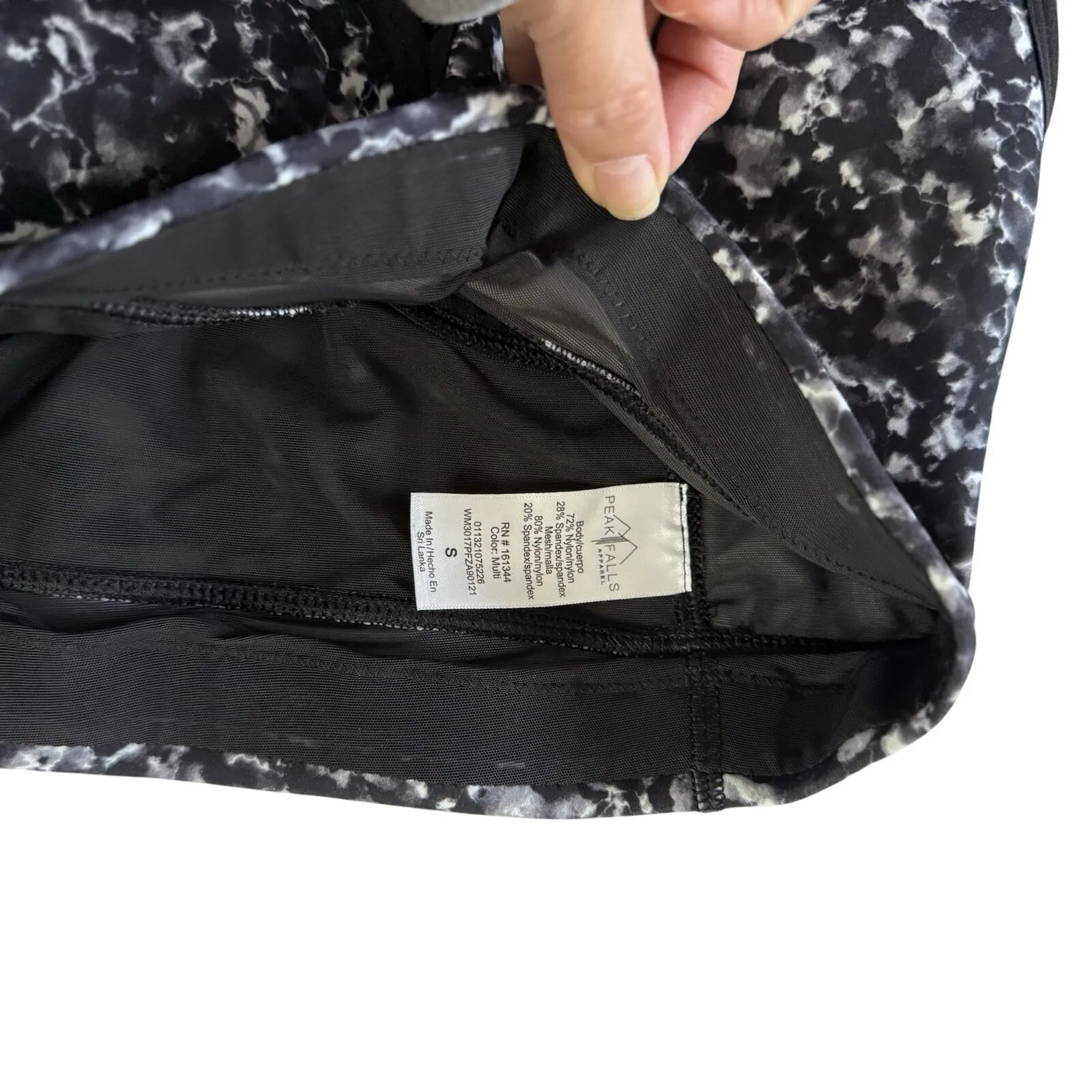 Peak Falls Apparel Women's Sports Bra Size S Black Gray Marble Print Racerback - Image 4