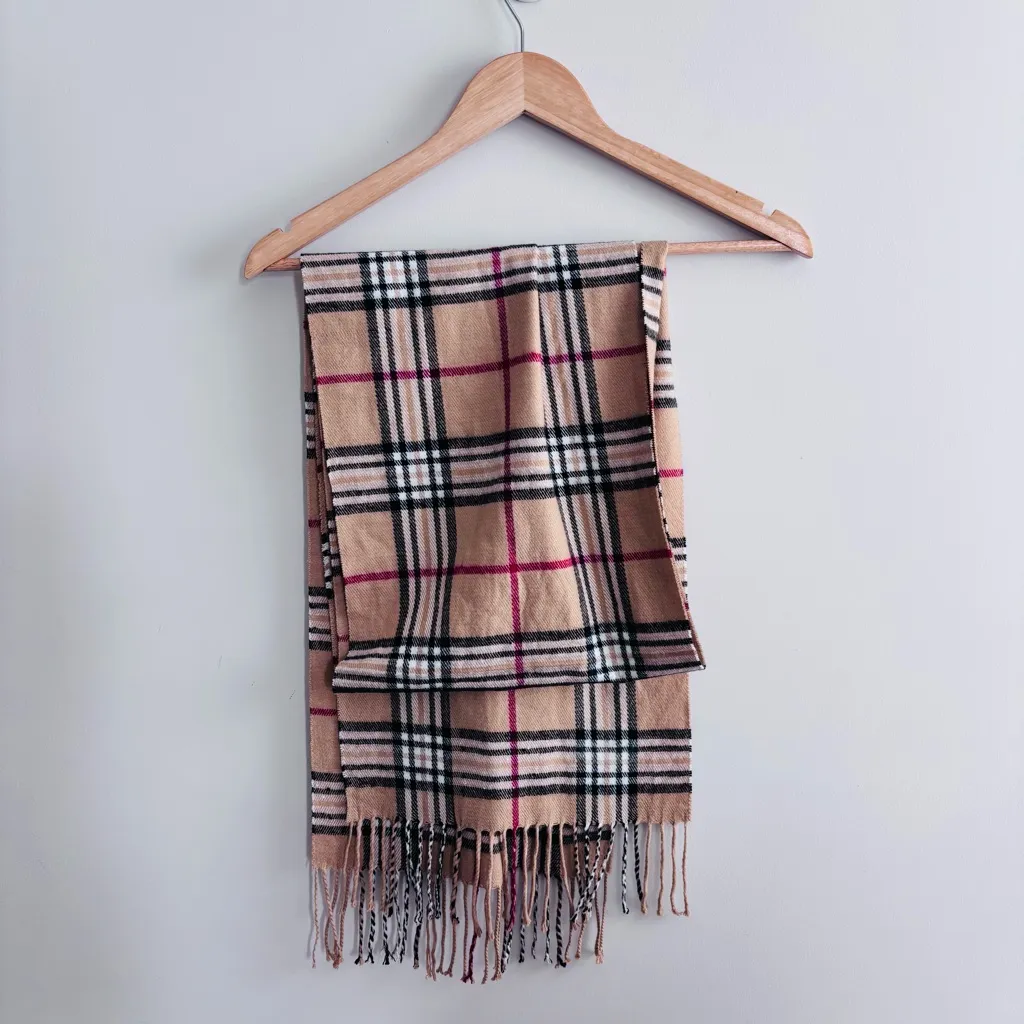 Plaid Super Soft Scarfs Luxurious Cashmere Feel Winter Scarf For Mens Womens Tan - Image 4