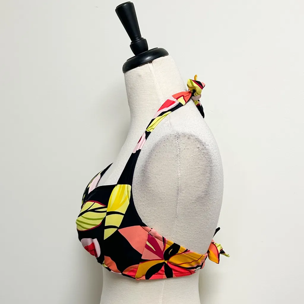 Sunsets Floral Sweetheart Underwire Halter Bikini Top NWT 34D Black Peach Green Size undefined - Image 3