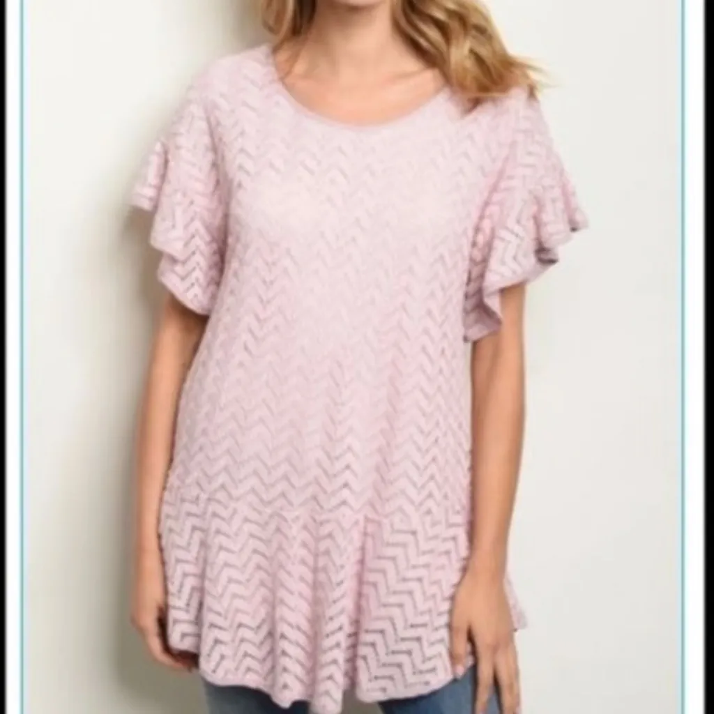 Women’s entro Crochet Short Sleeve Hi Lo Top in Tea Rose sz small - Image 3