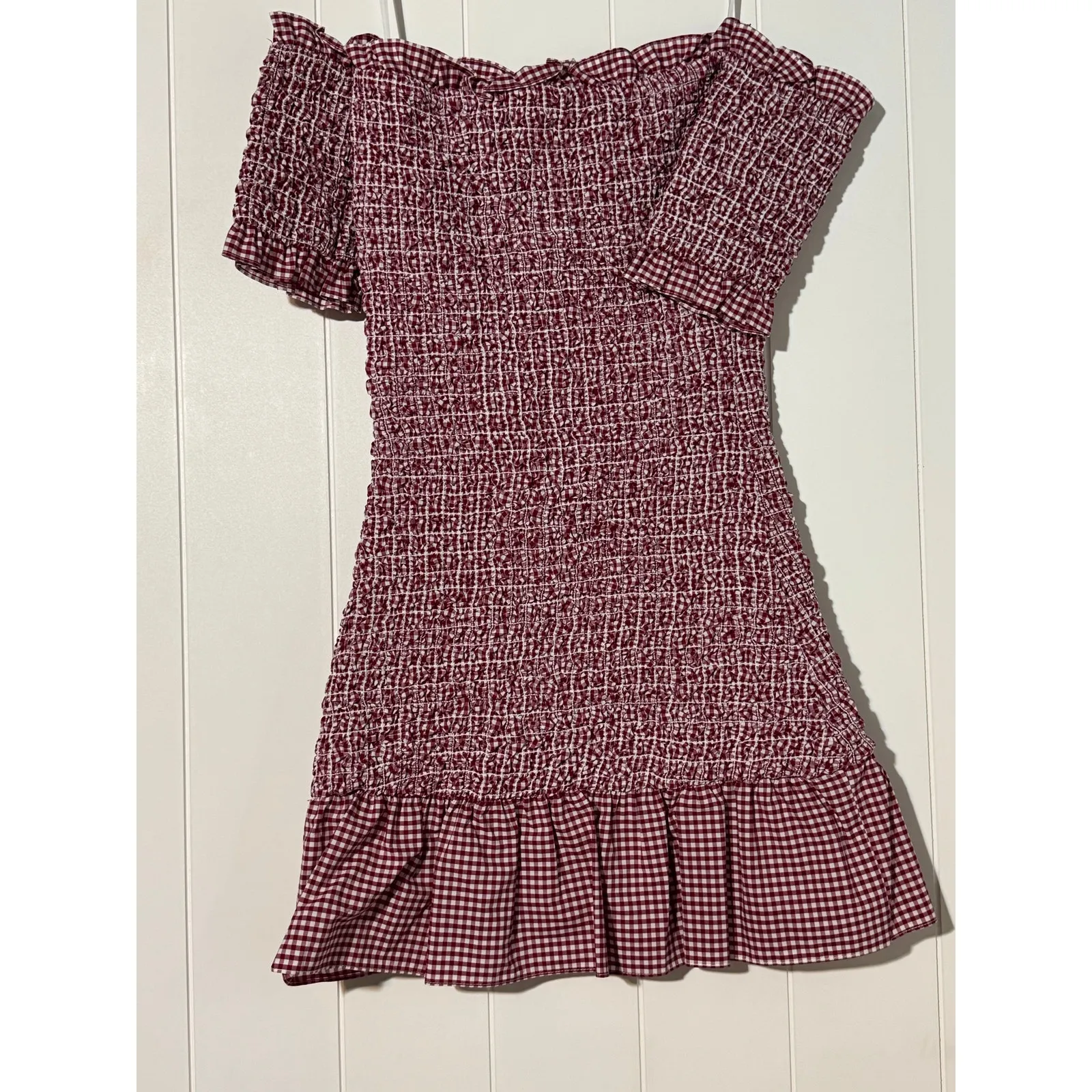 Petersyn Mini Benson Dress XS Red White Gingham Off - Image 15