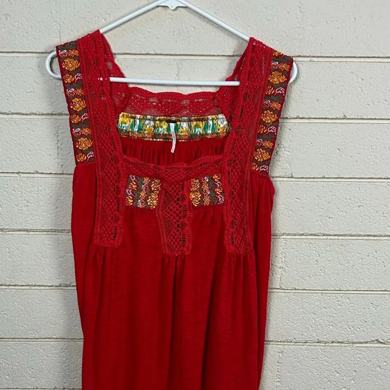 Free People Embroidered Red Top size S - Image 8