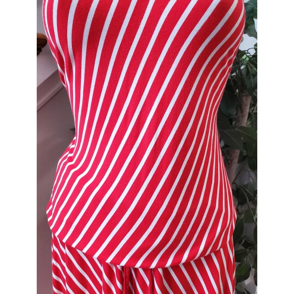 Patty Boutik Women's Red & White Rayon Round Neck Sleeveless Long Maxi Dress L - Image 4