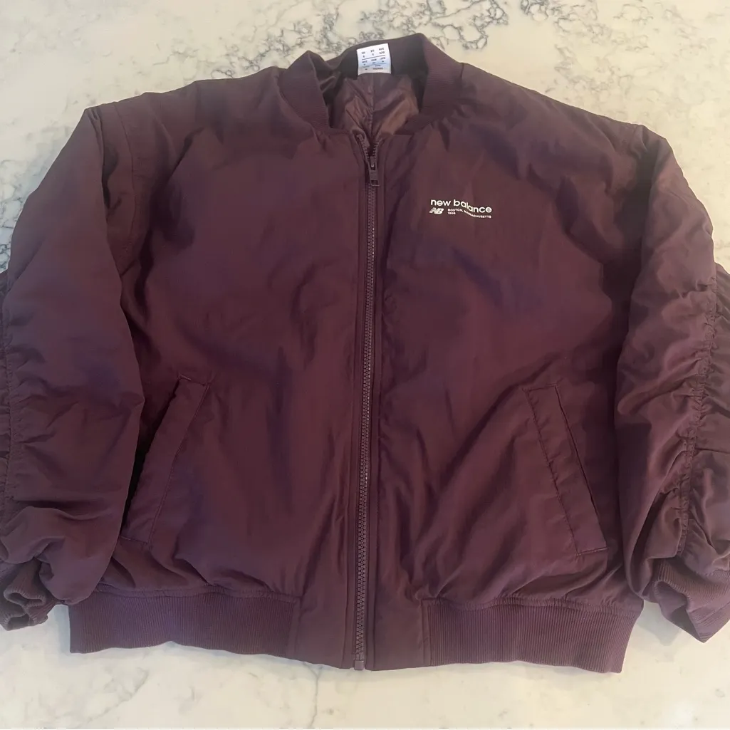 New Balance Linear Heritage Woven Bomber Jacket Plum Women’s Size Small EUC - Image 4