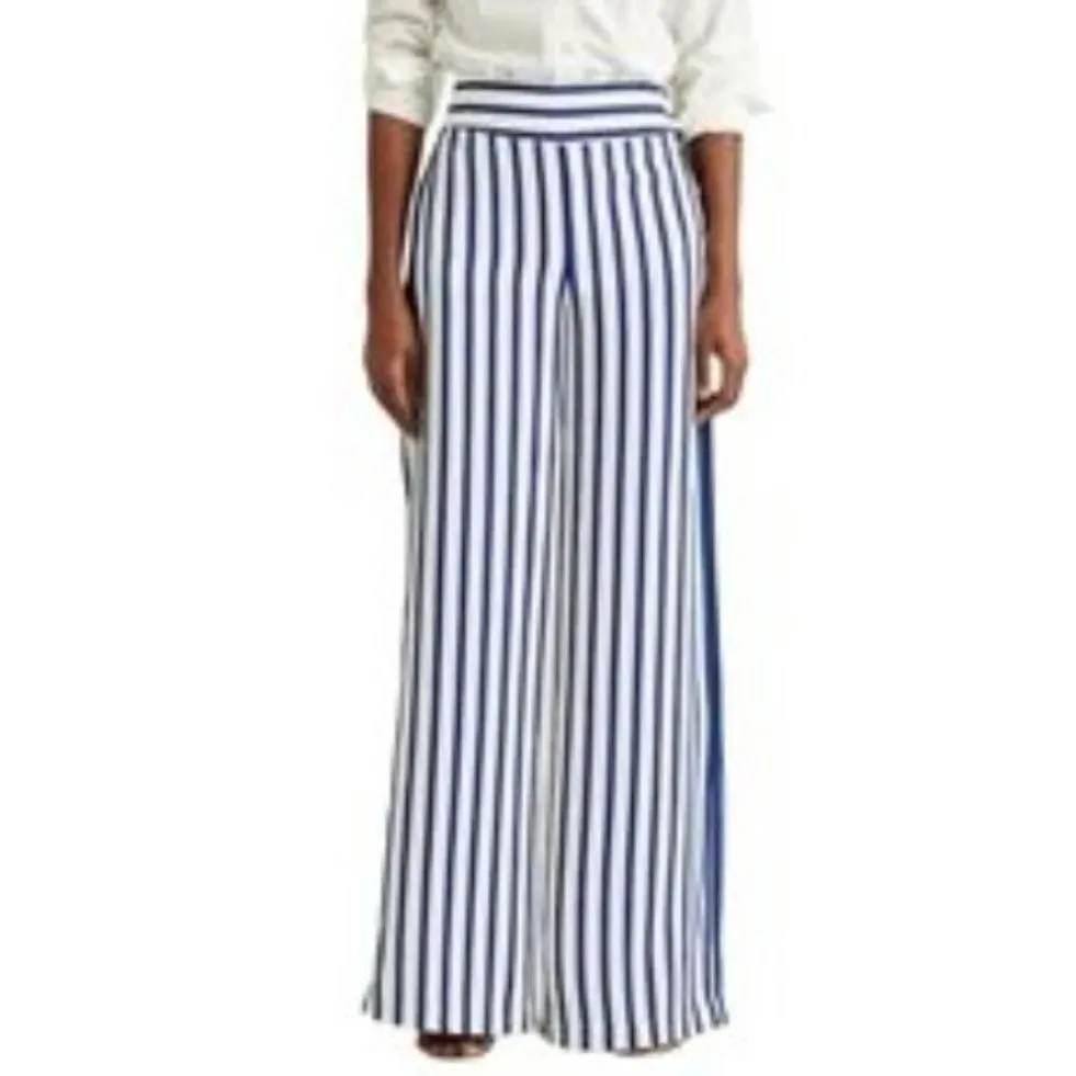 Lauren Ralph‎ Lauren Margit Wide Leg Side Button Sapphire Striped Pants NWT - 8 - Image 5