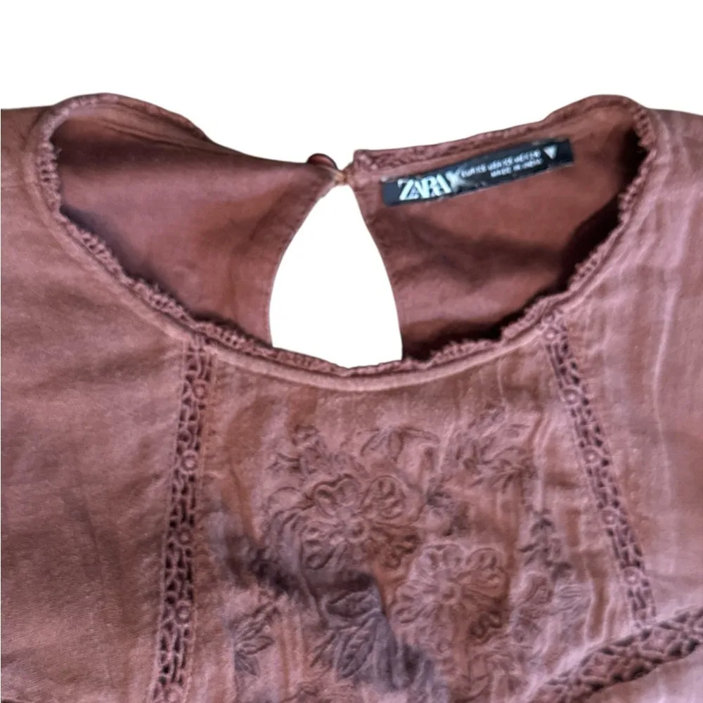 ZARA  Dark Brown Embroidered Maxi Dress - Image 6