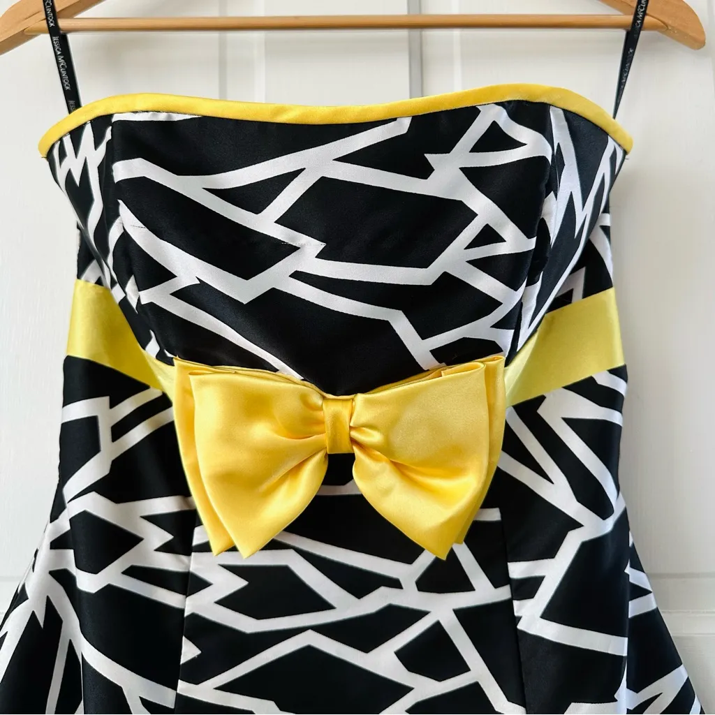 Vintage 80s GUNNE SAX‎ Jessica McClintock Black Yellow Bow Bubble Hem Dress XS - Image 3
