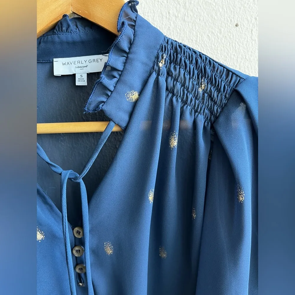 Navy and gold long sleeve blouse - Image 3