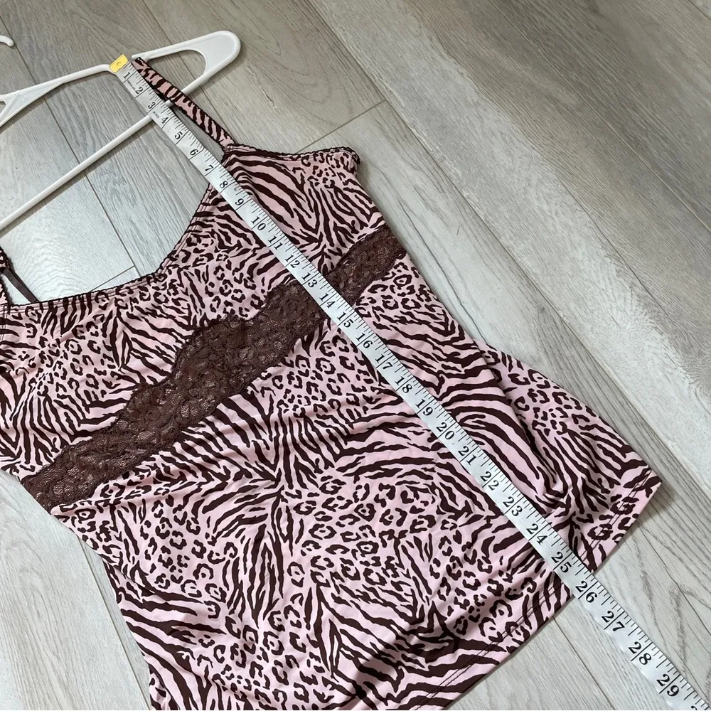 Josie Natori Tank Top zebra animal print lace y2k womens Pink (large) y2k lounge - Image 7