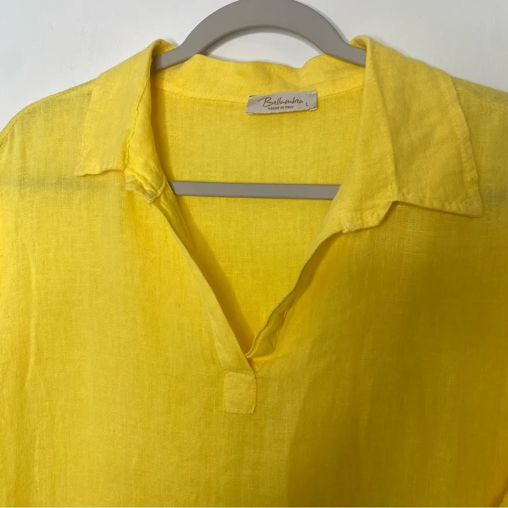 Bella Umbra 100% Linen Italian Made MIDI Shift Dress Lagenlook Sz L Yellow Size L - Image 3