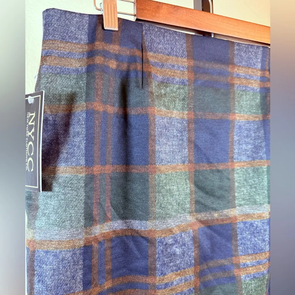 Plaid Pencil Skirt Women’s Large Gray Navy Brown Stretch Career Office Fall NWT Blue - Image 6