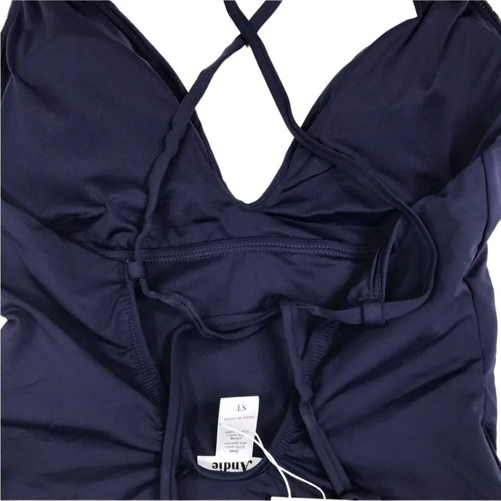ANDIE The Bali Lace Up 1 Pcs Swimsuit Sz S Tall Navy Retro Curvy Resort Y2K NWT - Image 7