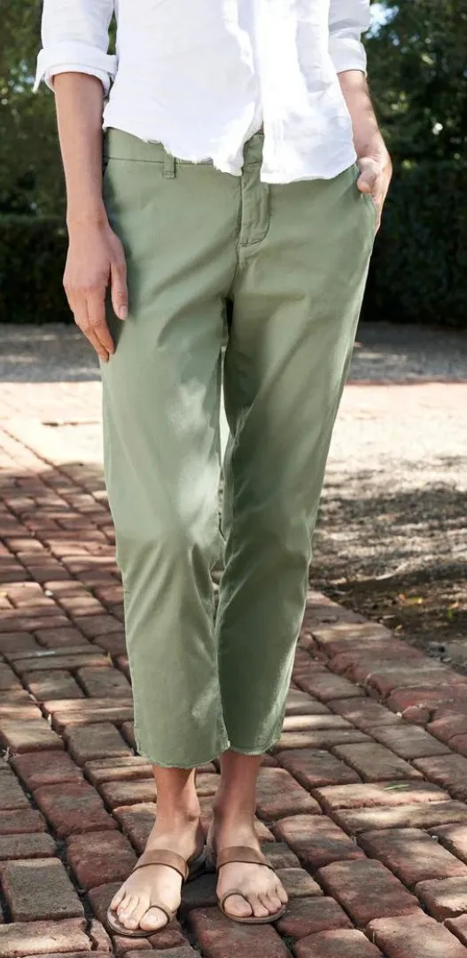 Frank & Eileen Raw Hem Twill Chino Straight Trousers Sage Green Size 6 - Image 1