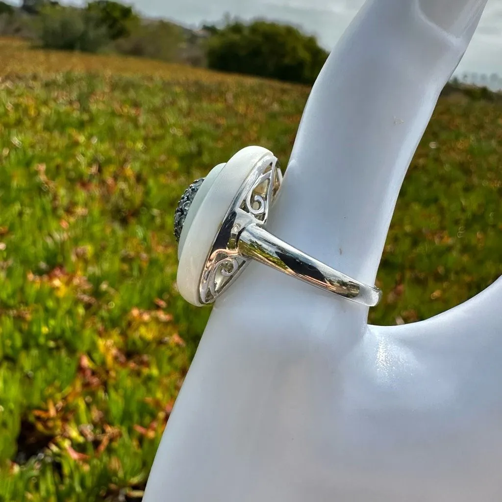 FP Sterling Silver White Enamel & Blue Pavé Stone Ring - Image 5