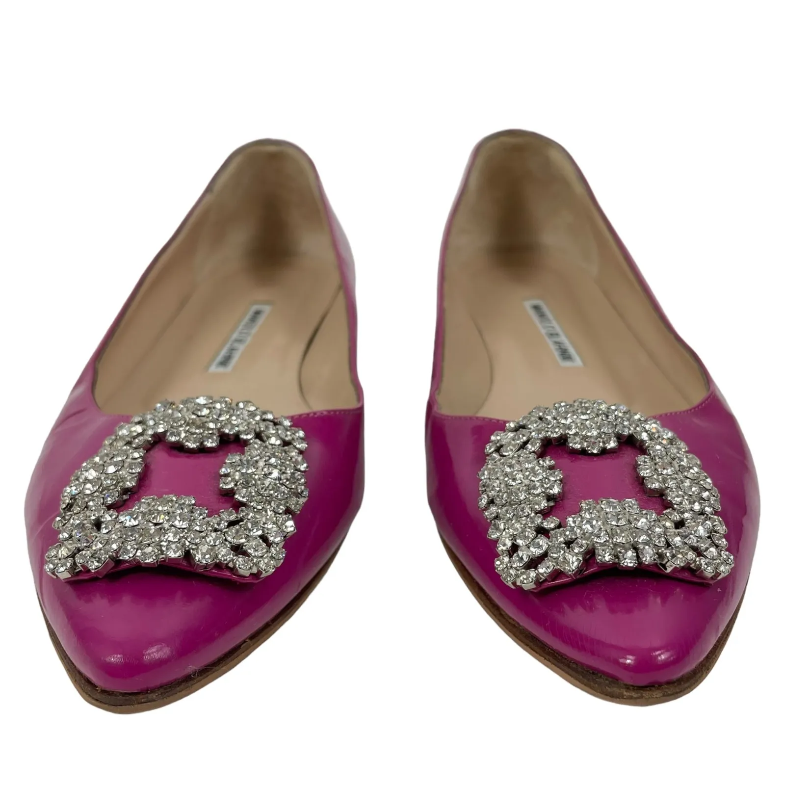 Manolo Blahnik Pink Hangisi Pointed Toe Patent Leather Flats Size 38 - Image 5